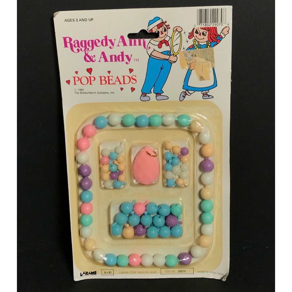 Vintage pop bead necklace kit Raggedy Ann & Andy 1980's toy